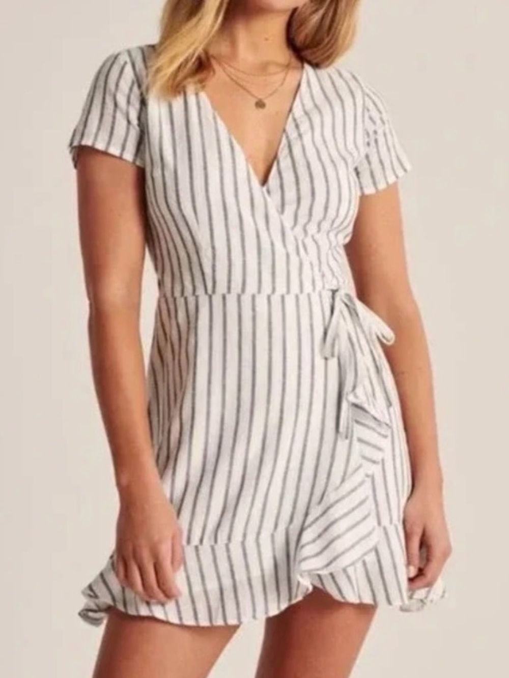 abercrombie & fitch cream striped mini wrap dress in cotton